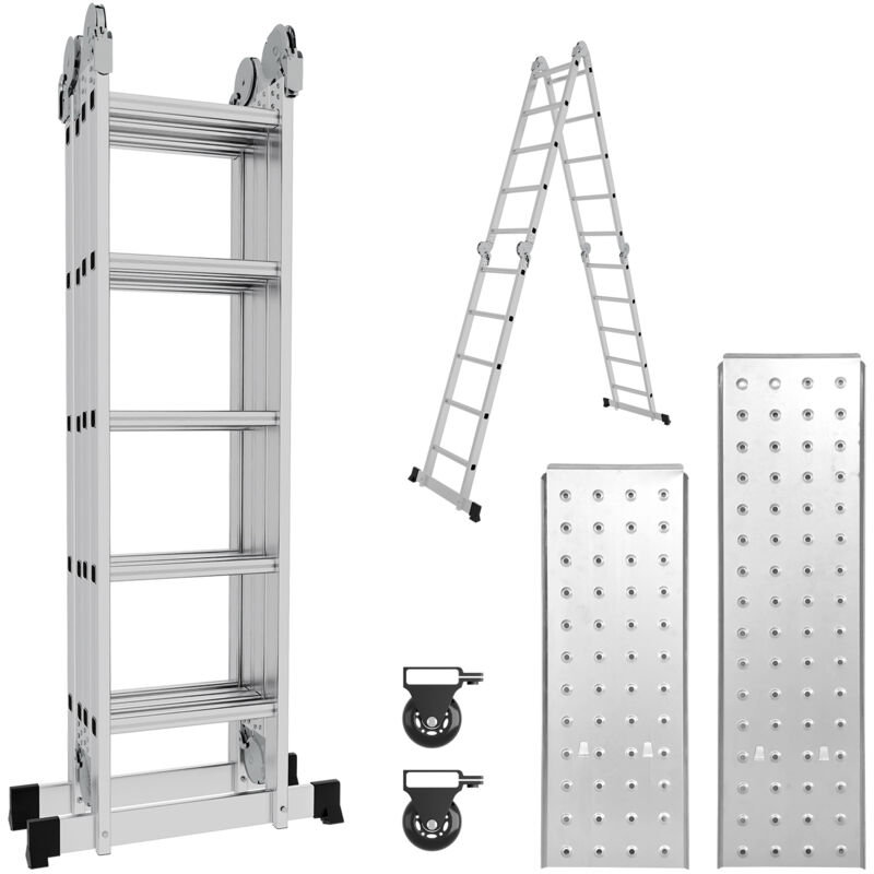 Echelle pliante articulée 5.8m, echafaudage multifonction, ecarteur de mur, escabeau, 2 plaques plateforme de travail - Hengda