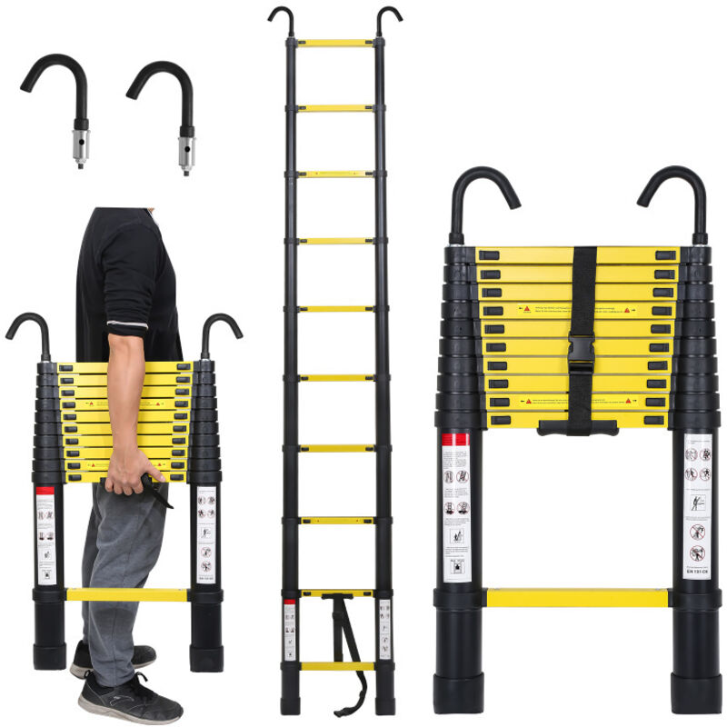 Echelle Télescopique 3.2M Échelle pliante télescopique pliable mit hakenÉchelle droite simple charge max.150 kg - Hengda