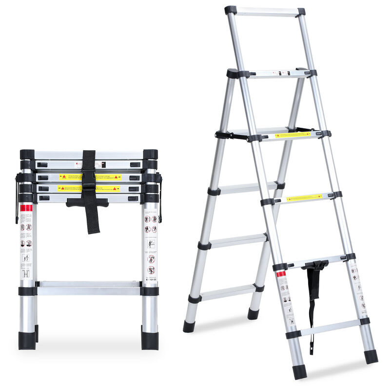 Echelle Télescopique jusqu'à 150 kg Escabeau stable en aluminium 1.4m+1.7m - Hengda