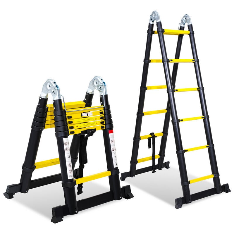 Echelle Télescopique jusqu'à 150 kg Escabeau stable en aluminium Multi-Fonction 1.9+1.9 m Jaune + noir - Hengda