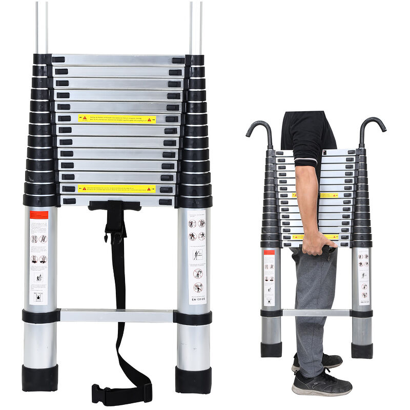Chelle Télescopique Avec Crochet Escabeau Argent Multifonction Portable Pliante 4.4m - Hengda