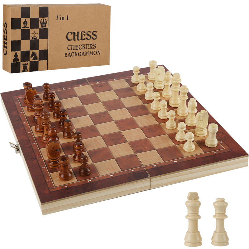 Jeu d'échecs fait à la main jeu d'échecs pliable table d'échecs en bois 3 in1 2929CM - Hengda
