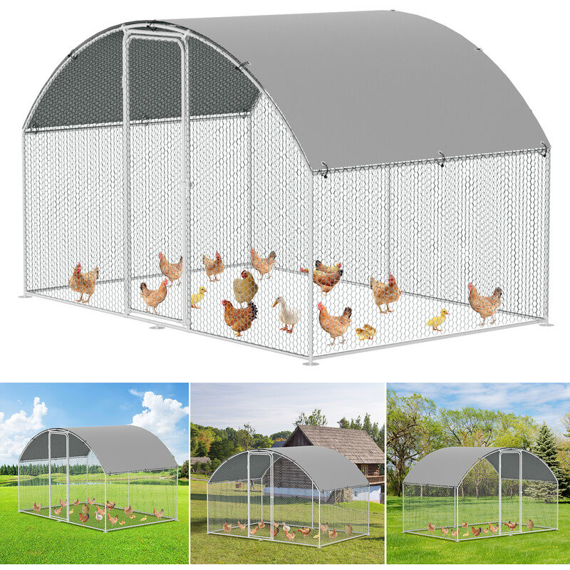 Enclos poulailler Acier galvanisé avec parc grillagé avec serrure espace couvert Poulailler pour petits animaux 3 x 4 x 2 m 12m²dôme - Hengda