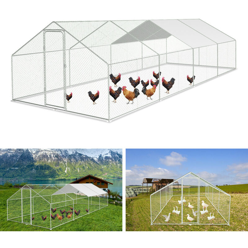 Hengda Enclos poulailler Enclos extérieur Acier galvanisé avec grillagé und Auvent cage pour animaux Poulailler pour lapin 3 x 8 x 2 m