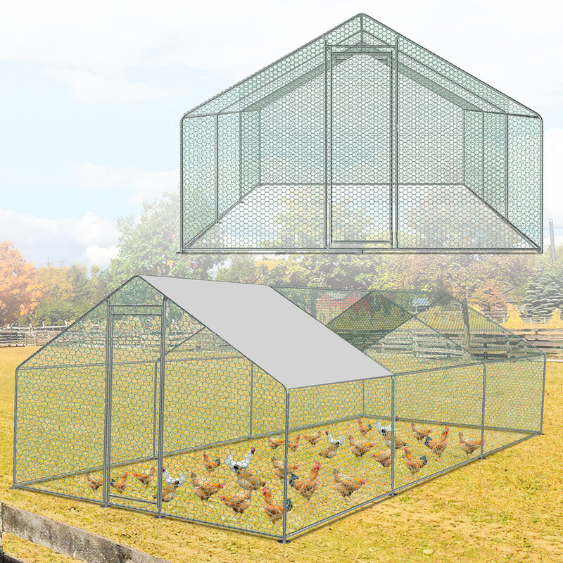 Hengda - Enclos poulailler grillagé avec porte latérale et toit dôme 12 m² 3x4x2m