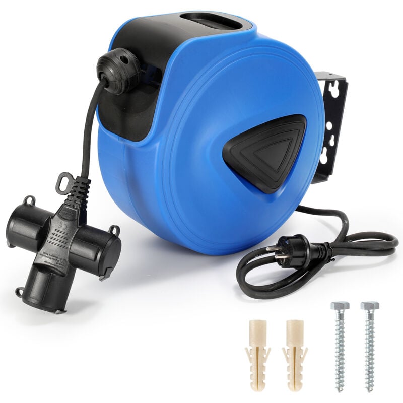Enrouleur automatique de câble 20m + 1.5m Enrouleur de câble IP44 pivotant à 180° Trous individuels Protection contre la surchauffe Fiche à contact