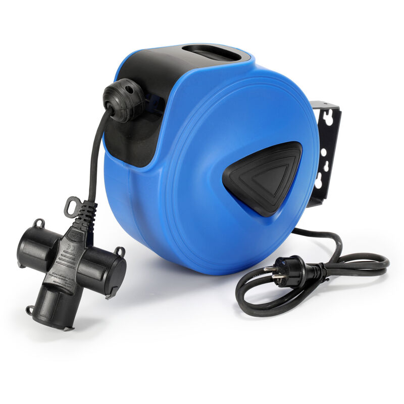 Enrouleur electrique automatique Enrouleur automatique de câble 20 m boîtier plastique cordon 1,5m pivotable 180° avec 3 prises - Hengda