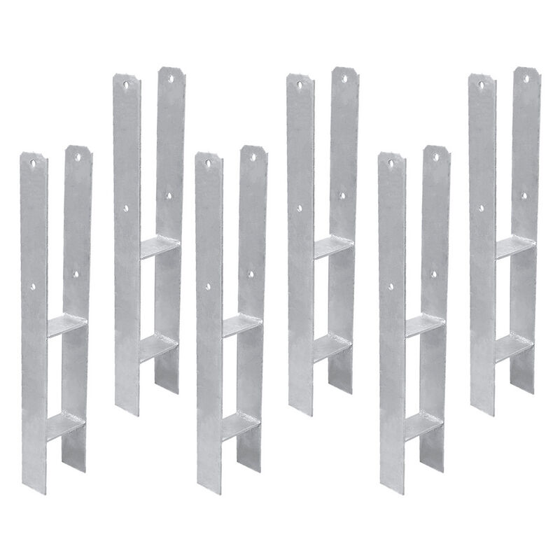 Ancrage de poteau Support de poteau en h Ancrage de poteau encastré pour abris de voiture, maisons sur pilotis 6x 81MM - argenté - Hengda
