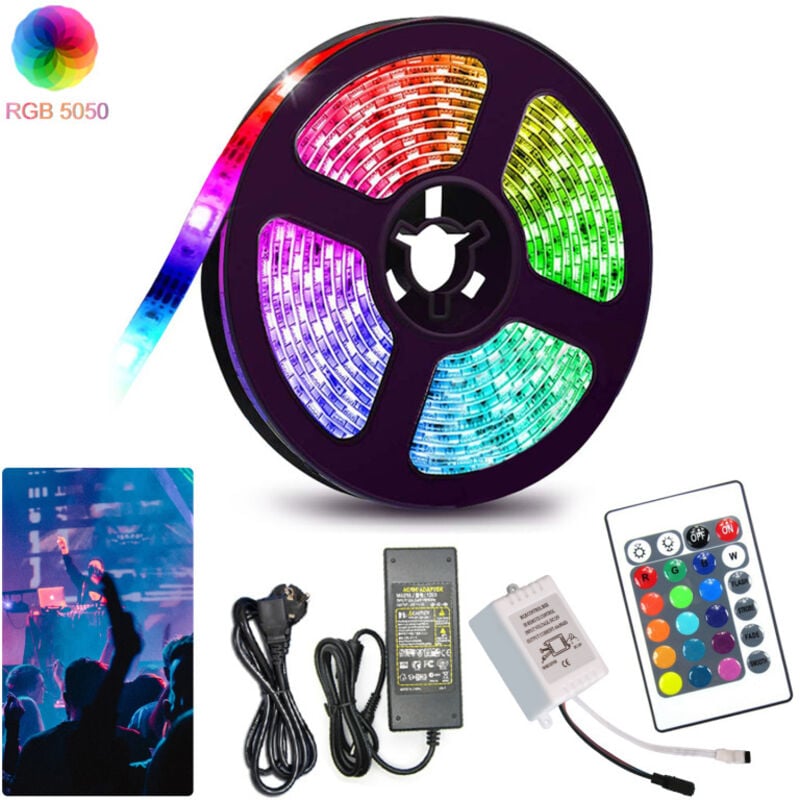 Hengda - swanew 10m Ensemble de bande led, bande led rgb 5050 smd, bande led 30 led, led non étanche (IP20), avec télécommande 24 boutons