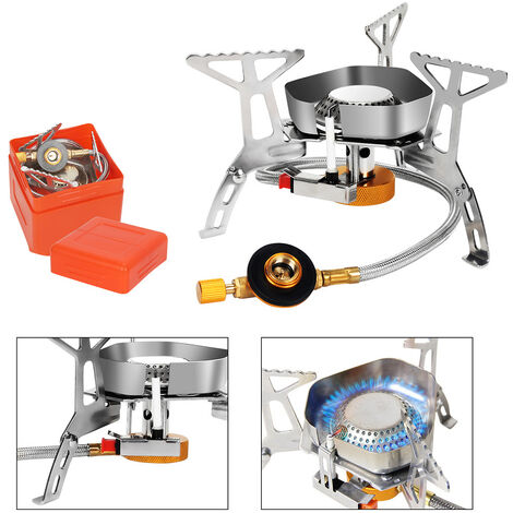 Hengda Estufa de Gas para Camping, Hornillo Camping de Gas, para Acampar Plegable 3500W Ultraligera para Senderismo ai Aire Libre,Camping - plata