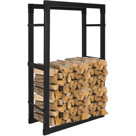 Rangement à bois en acier noir 150x100x25CM, rack pour bois de chauffage, range-bûches