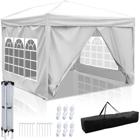 HENGDA Pavillon mit 4 Seitenwänden, Partyzelte mit UV-Schutz, Faltpavillon 3x3m mit 4 Seiten weiß