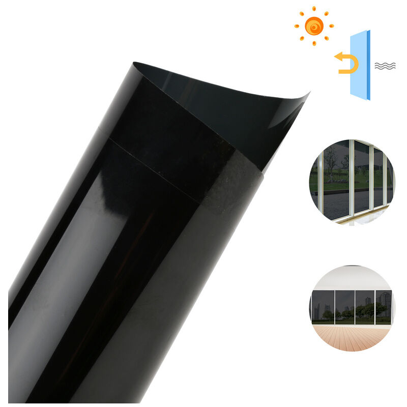 Hengda Film pour vitrage de fenêtre Miroir Effet Anti Chaleur Protection solaire Anti UV noir.90x200CM