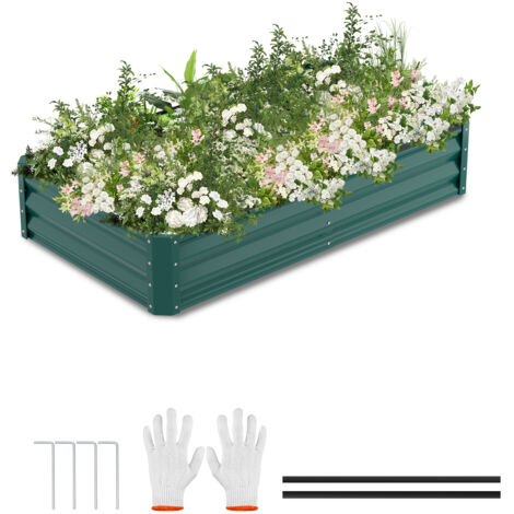 Hengda Fioriera rialzata 160x90x30 cm Vaso da giardino in metallo zincato con base aperta per la coltivazione di ortaggi, fiori, erbe e piante grasse in giardino, terrazza, patio e balcone Verde