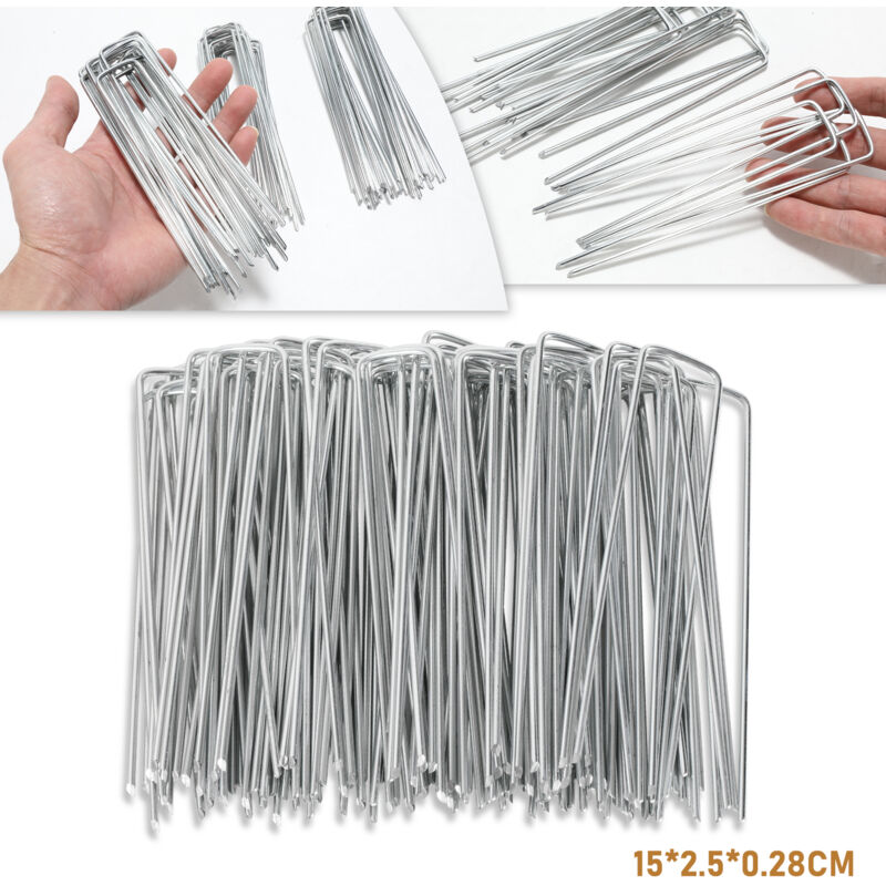 Lot de 300 Piquets de fixation sardines pour tente piquet ancrage sol jardin 150x25x2,8mm Argent galvanisé - Hengda