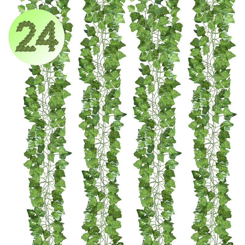 Image of Foglie di edera finte 24 pezzi edera artificiale ghirlanda di edera di seta verde da appendere pianta rampicante per feste matrimoni - Hengda