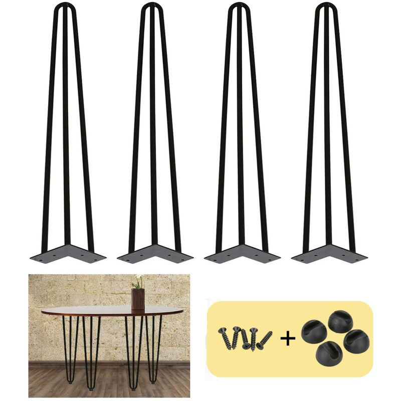 Image of Gambe da tavolo metallo a 4 pezzi da 4 pezzi Black Table Pince tavolo da tavolo osso 12 mm. gambe a forcina in acciaio. gamba a 2 rod. 30 cm - Hengda