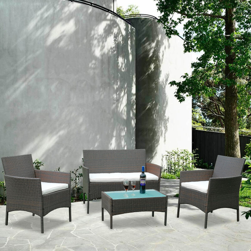 Gartenlounge Set, 7tlg Lounge Set in Rattanoptik mit Glastisch Sofa, Garnitur Sitzgruppe Gartenmöbel fur 4 Personen, Braun,Lounge Rattanoptik