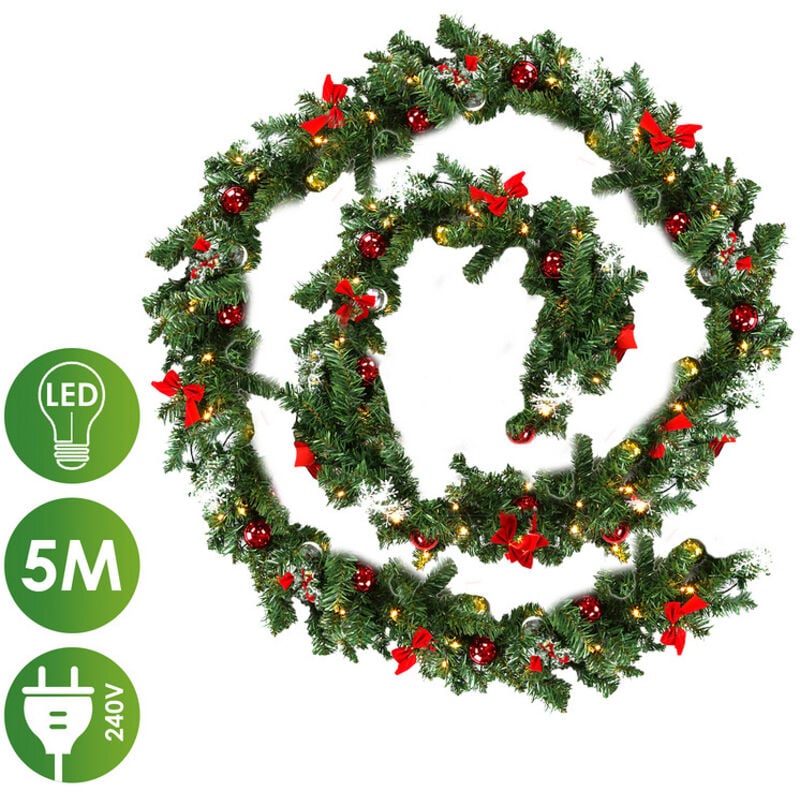 Image of SWANEW Ghirlanda di Natale con Luci 5M Ghirlanda porta di Natalizie Ghirlanda porta Anteriore Artificiale Decorazione di Natale Ghirlandeper Scale