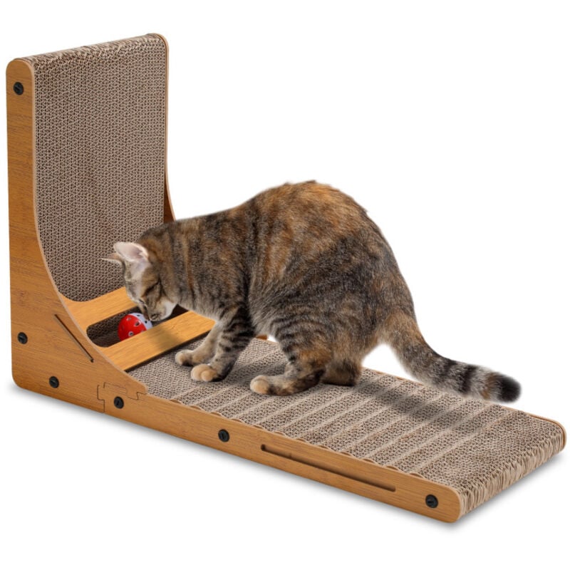 Hengda - Griffoir pour chat Protection des bords Meuble à griffer en forme de l peu encombrant pour chats Avec cloche balle