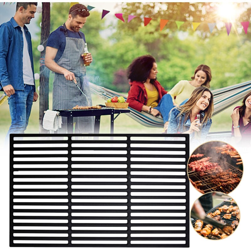 Einfeben Grille de barbecue carrée en fonte émaillée 42x28cm Pour barbecue à gaz grille de cuisson
