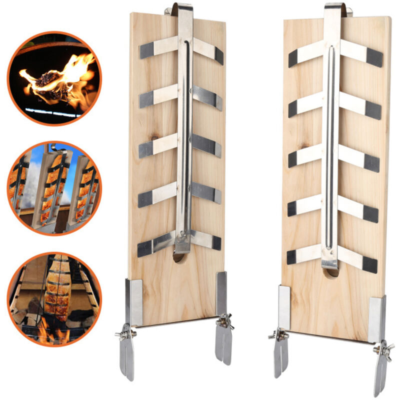 Grille de planche en bois Planche à saumon flambée. set de 2 supports de saumon flambé avec supports très stables Acier inoxydable - Hengda
