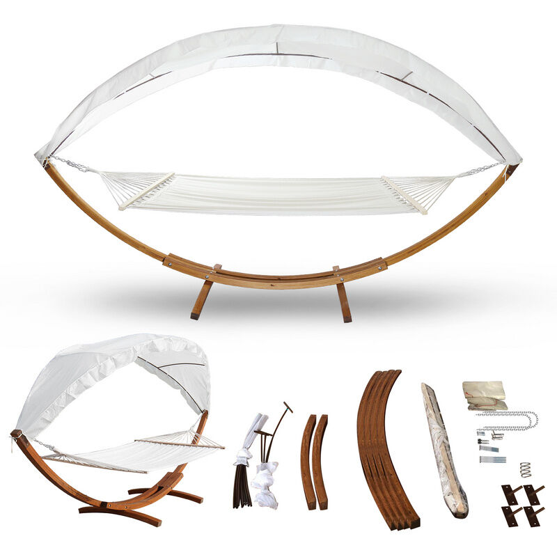 Hamac sur pied 2 personnes avec auvent - hamac double. hamac 2 places. chaise longue 415cm - blanc - Hengda