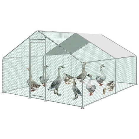 Hengda Hühnerstall Freilaufgehege XXL mit Schloss Verzinkter Stahl Kleintierstall Freigehege Geflügelstall für Vogelkäfig Haustierkäfig 3x4x2m