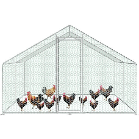 Hengda Hühnerstall Hühnerhaus Dach Geflügelstall Verzinkter Stahlrahmen mit PE 3 x 2 x 2 m - Silber
