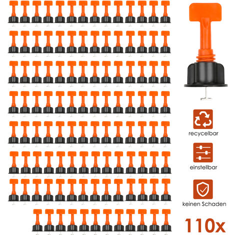 Hengda Kit de Système de Nivellement 110pcs Leveller de Carrelage Réutilisable Niveleur de Tuiles Type T et 4pcs Clé Construction de Murs en Céramique - Orange