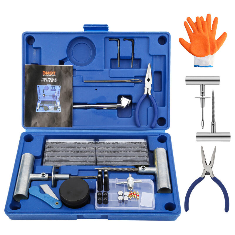 Hengda - Kit Réparation Pneu 73Pcs. Kit de Réparation Pneu Bleu. pour Voitures. Moto.Tracteur. Jeep.VTT. Camion. Gants