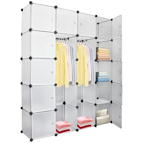 Hengda Kleiderschrank Steckregal mit Türen 20 Fächern Regalsystem Kleiderschrank Garderobe DIY 180 x 142 x 37 cm
