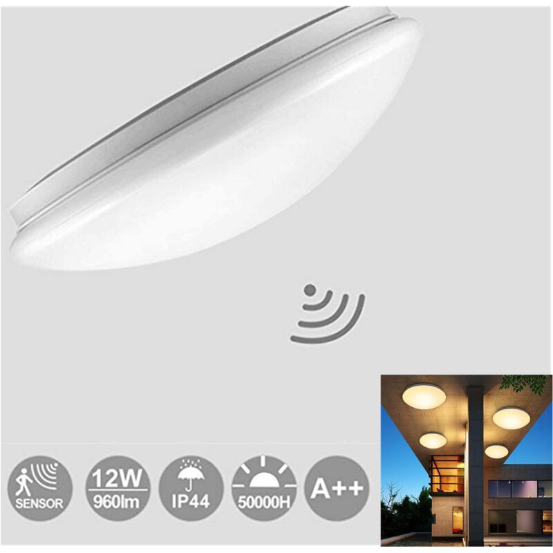 Image of Hengda - Lampada a soffitto a led Dimmabile da 12 w Glow bianco caldo con rilevatore di movimento. 6000K-6500K. lampada da bagno. controllo della