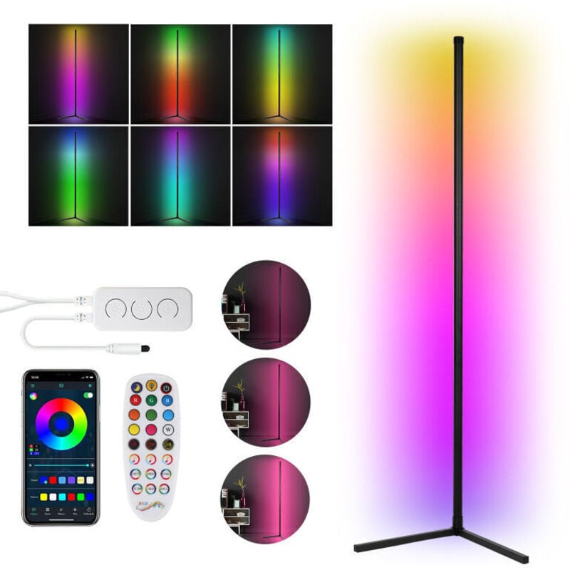 Image of Swanew Lampada da terra a led 156CM rgb led Lampada da terra moderna per soggiorno ad angolo con telecomando e illuminazione a led con controllo app