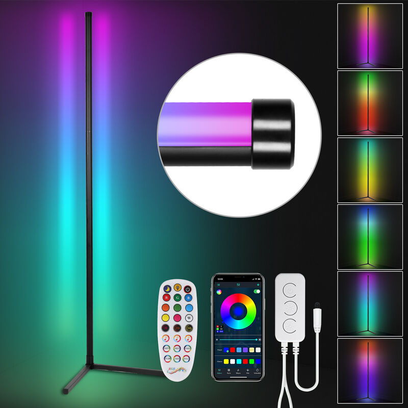 Hengda Lampadaire LED RGB. D'angle Lampe Couleurs Réglable. avec Télécommande et APP Contrôle. Multicolore Eclairage LED. 156CM