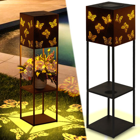 Hengda Lampe solaire à LED Lanterne solaire Papillon Luminaires IP65 décoratives de jardin Lampe 2 étages Porte-fleurs Luminaires de chemin - Bronze