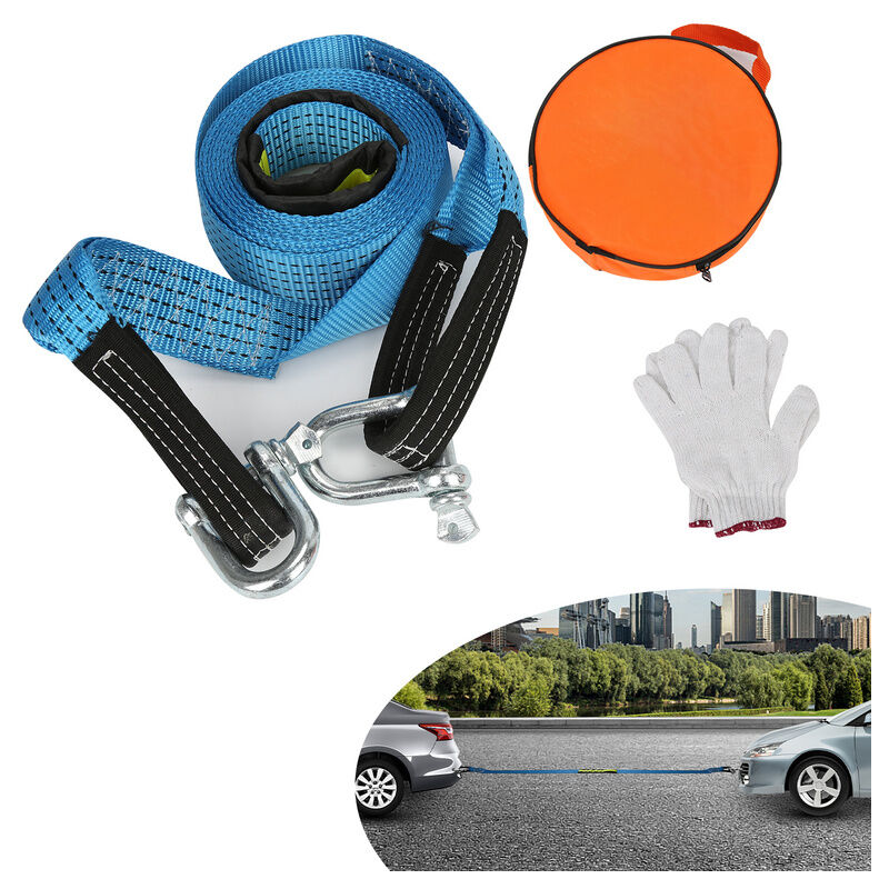 Hengda - Corde de Remorquage Voiture. Sangle de Remorquage Auto 5M 8T avec 2 manilles. Gants Antidérapants et Sac Rangement