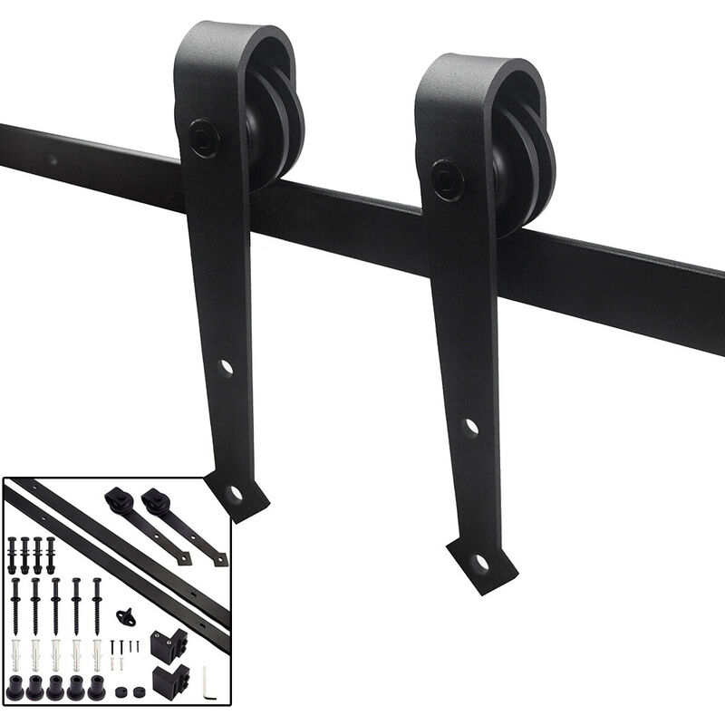 Image of Sistema di porte scorrevoli Sistema di porte scorrevoli Kit di montaggio per porte scorrevoli in legno-Arrow-200cm - nero - Hengda