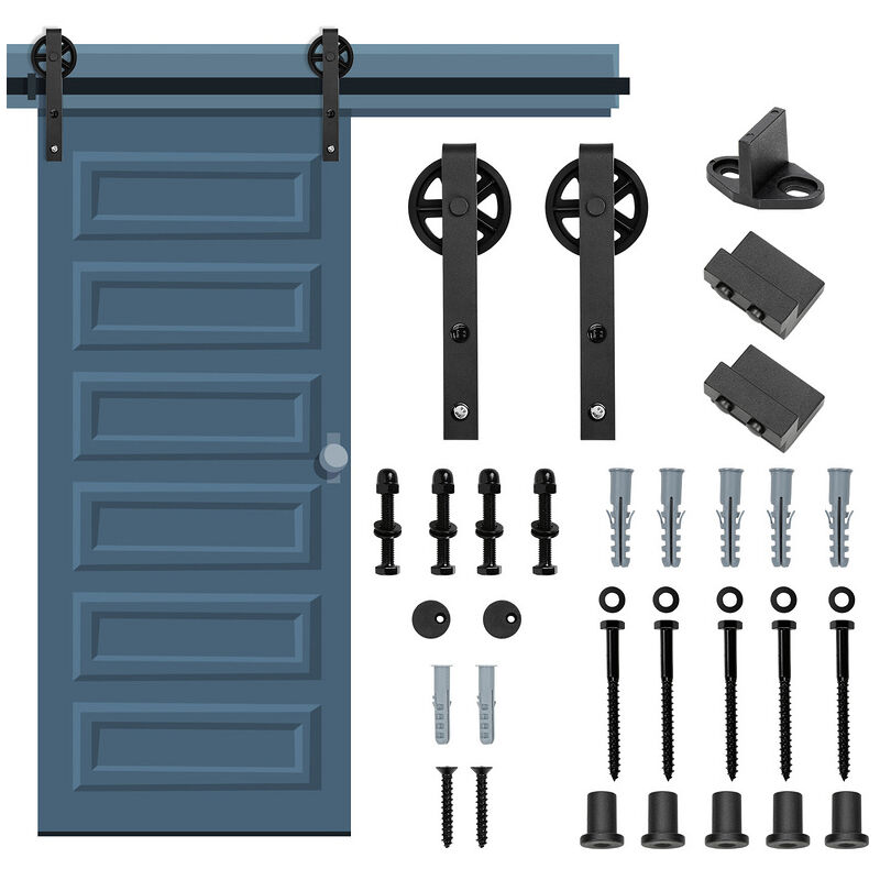 Image of Hengda Sistema di porte scorrevoli Sistema di porte scorrevoli Ferramenta per porte Guida per porte Maniglia per porte in legno-Riesenrad-183cm - nero