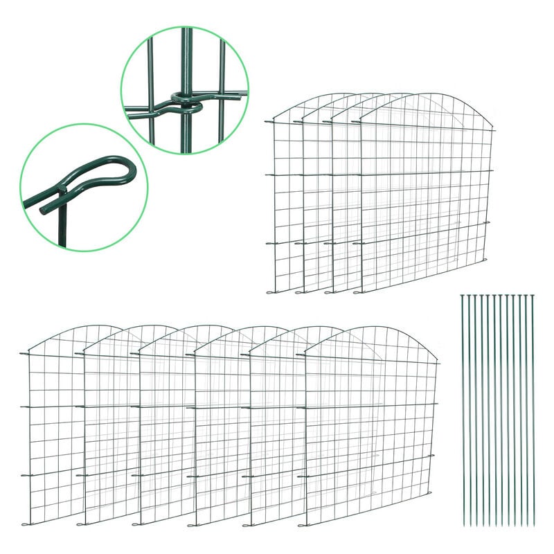 EINFEBEN Lot de 10 clôtures de jardin en métal avec 22 éléments de clôture Arc Supérieur