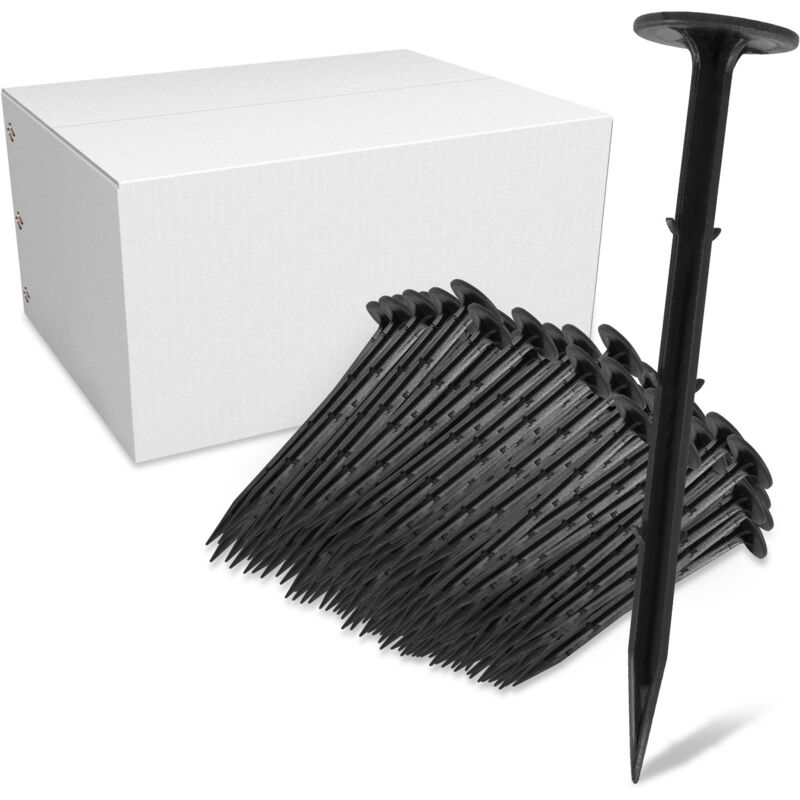 Lot de 200-1000 Piquets de fixation en plastique, piquet ancrage sol jardin, L.16cm, Noir, Tente, Pelouse Agrafes - 200pcs