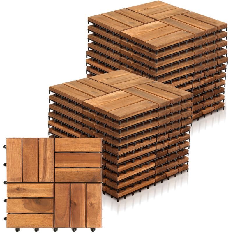 Lot de 22 dalles en bois d'acacia 2m² classique résistant aux intempéries 30x30x2.4cm - Hengda