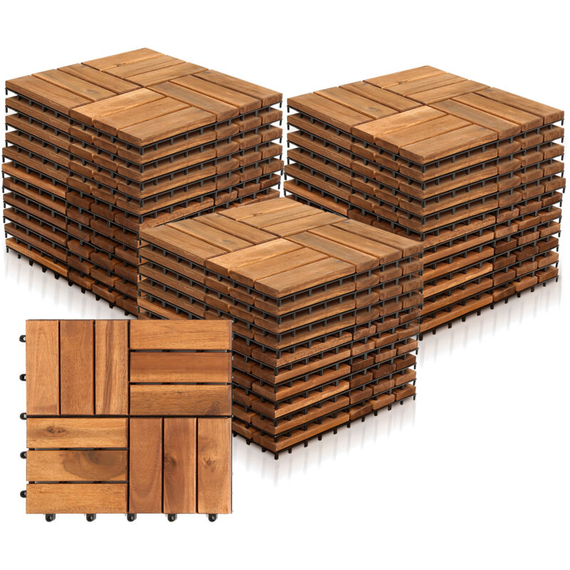 Lot de 33 dalles en bois d'acacia 3m² classique résistant aux intempéries 30x30x2.4cm - Hengda