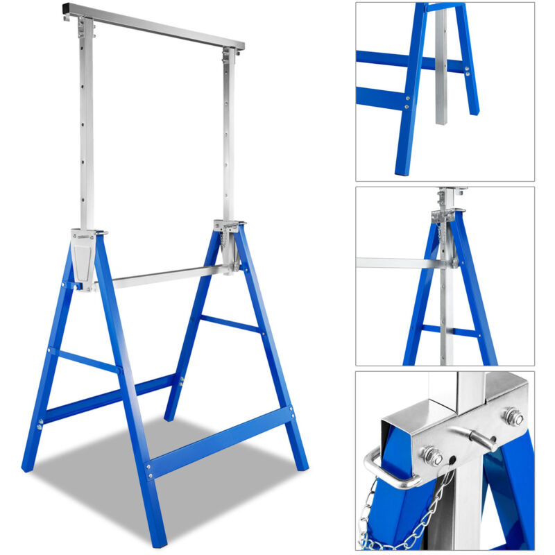 Swanew Lot de 2 tréteaux pliables télescopiques 7 hauteurs possibles (80-130cm) Bleu jusqu'à 150 kg