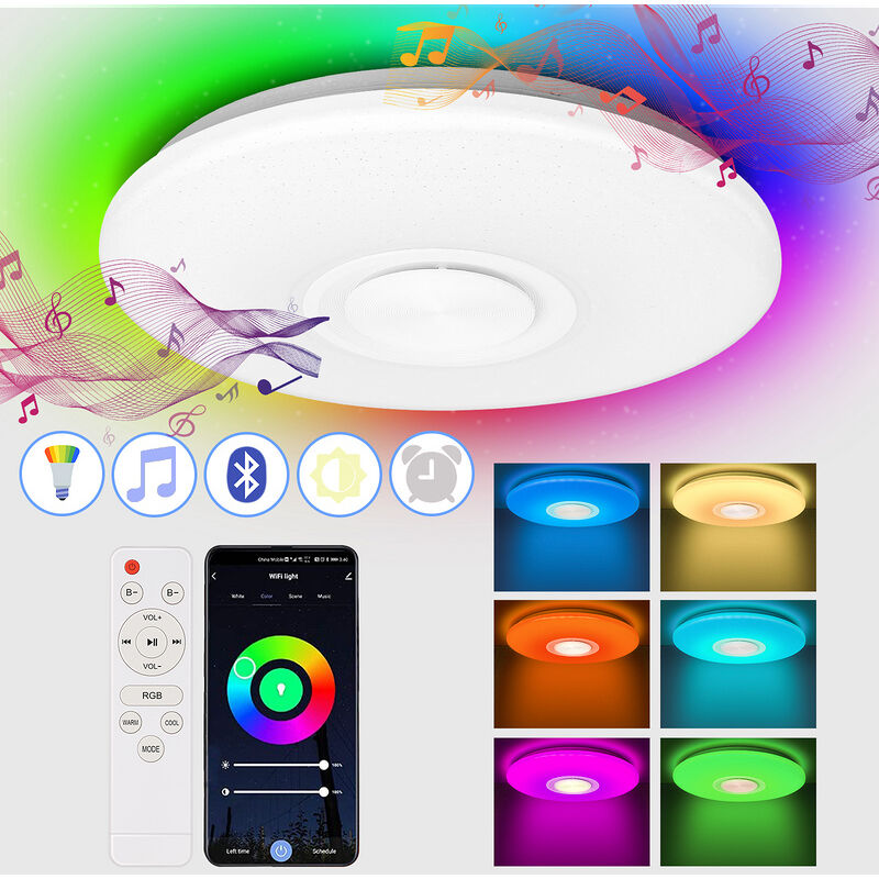 Image of Hengda - Luci a soffitto a led da 36W con app per smartphone altoparlanti Bluetooth. Musica dimmerabile rgb temperatura per colore regolabile.