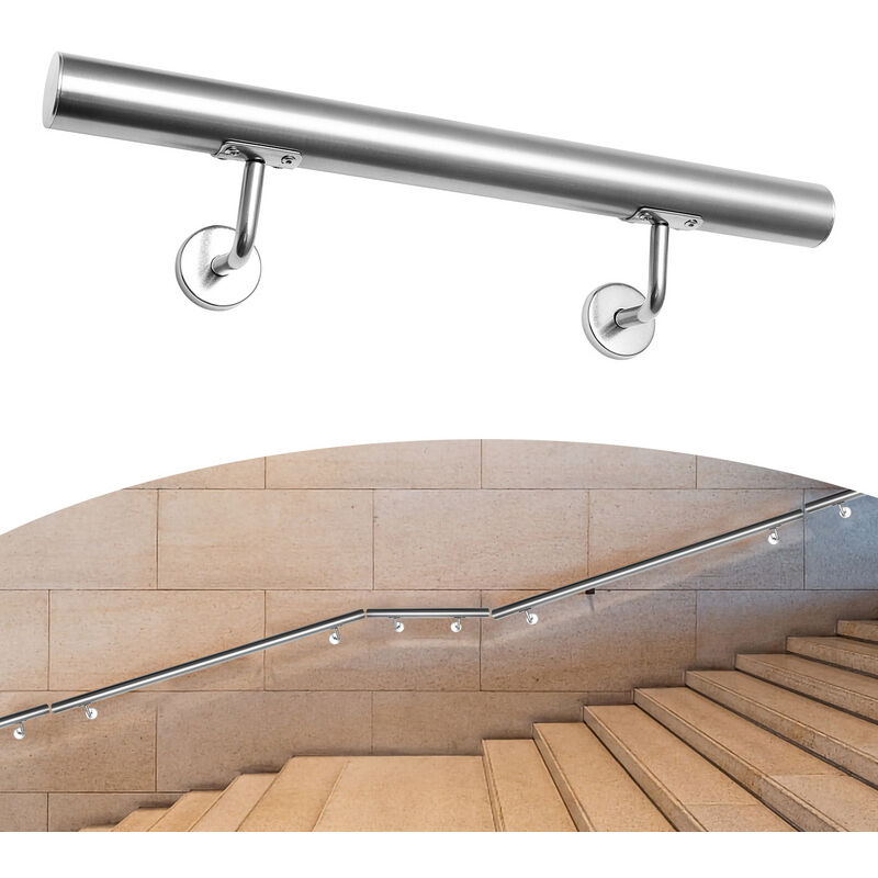Hengda - Main courante en acier inoxydable Rampe d'escalier Support mural Dispositif de fixation Escaliers Acier affiné 50cm