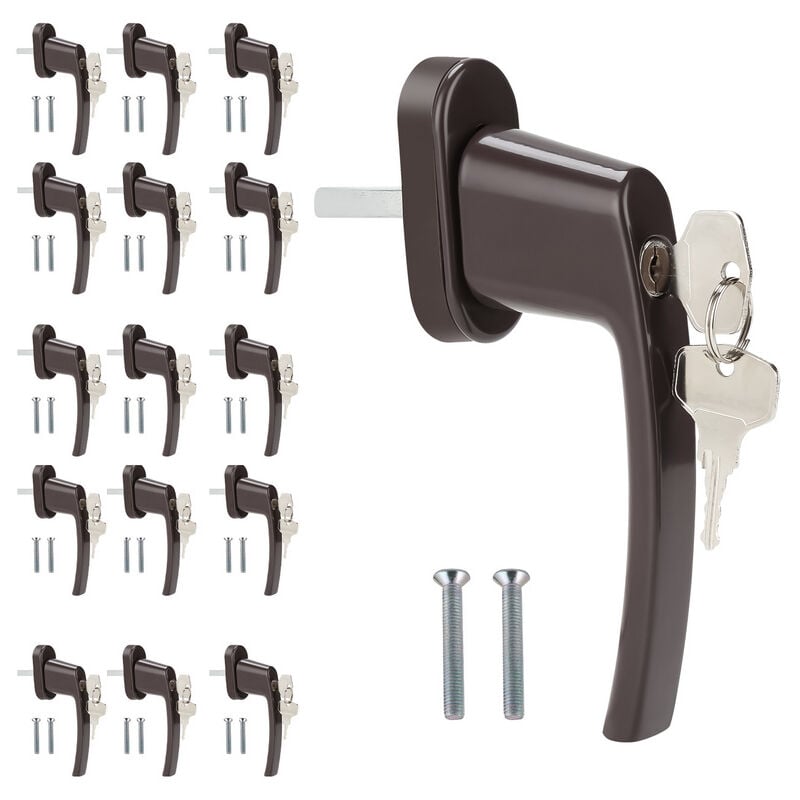 Image of Maniglia per finestra serratura a cilindro con serratura chiavi incluse sicurezza protezione antifurto Marrone 16X - Hengda