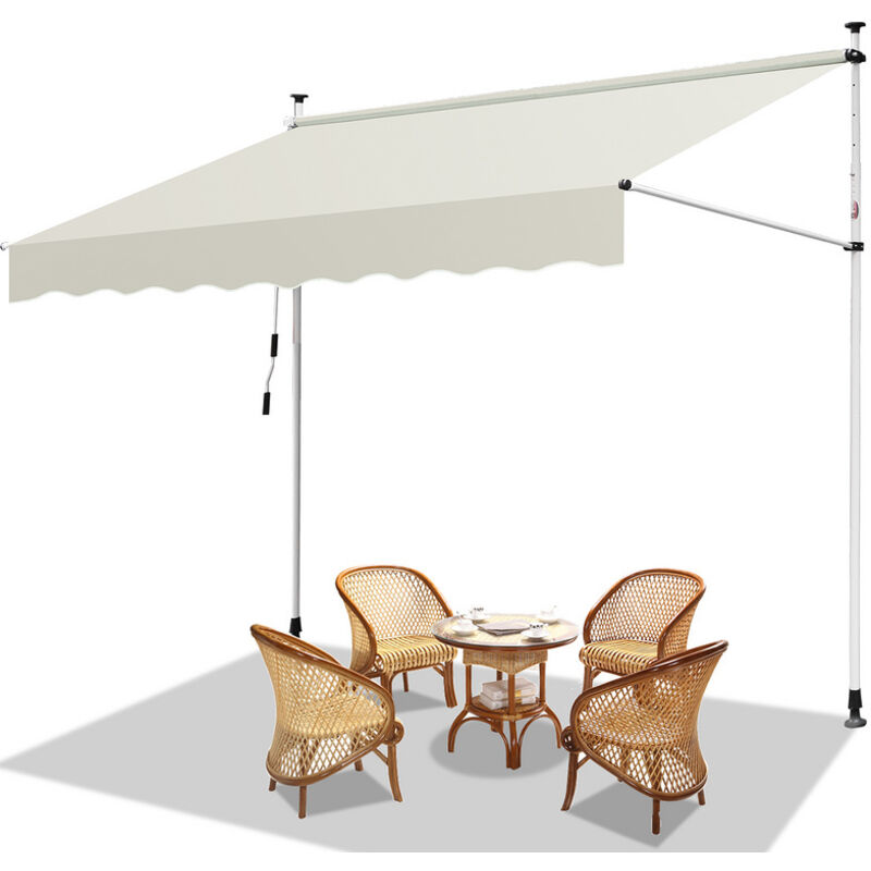 Auvent retractable Auvent terrasse Marquise sans perçage Manivelle Hauteur réglable 2M. crème