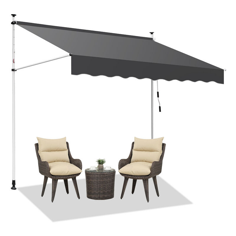 Auvent retractable Auvent terrasse Marquise sans perçage Manivelle Hauteur réglable 2.5M. Gris pur