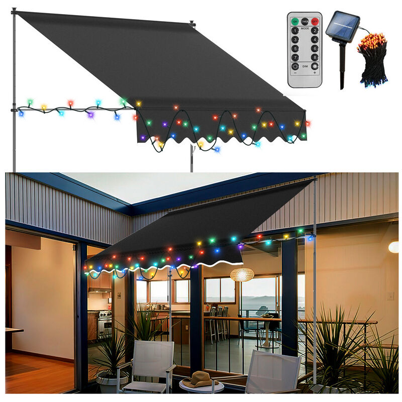 Marquise résistante aux uv et à l'eau. rétractable 2.5M. gris uni (avec cordon solaire) - Hengda